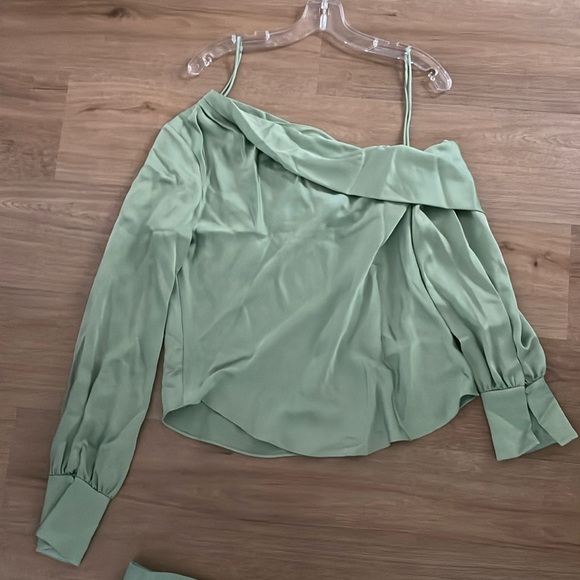 SIMKHAI Alice One Shoulder Top in Celery, Satin size S